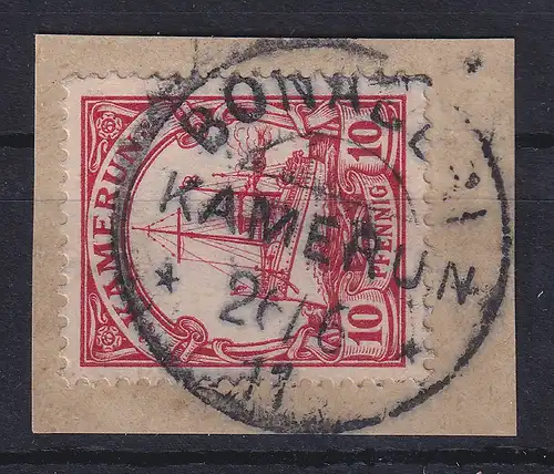 Kamerun 10 Pfg. Mi.-Nr. 22 gestempelt BONABERI auf Briefstück