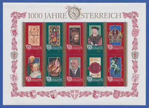 Österreich 1996 Blockausgabe 1000 Jahre Österreich Mi.-Nr. Block 12