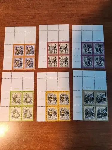 Österreich 1998-99 Freimarken Sagen und Legenden 6 Viererblocks ** alle Eckrand