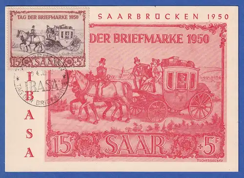 Saarland 1950 Postkutsche IBASA Tag der Briefmarke Mi.Nr. 291 auf Maximumkarte