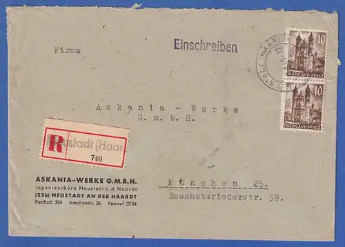 Franz. Zone Rh.-Pfalz 40er Mi.-Nr. 39 MEF auf R-Brief v. Neustadt n. München 