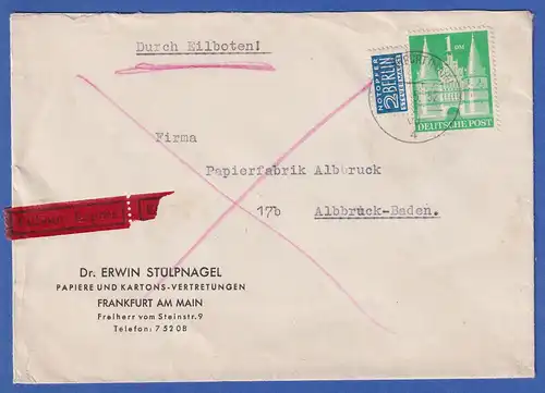 Bizone Bauten 1Mark eng gez. Mi.-Nr. 97 eg als EF auf Eilbrief aus Frankfurt
