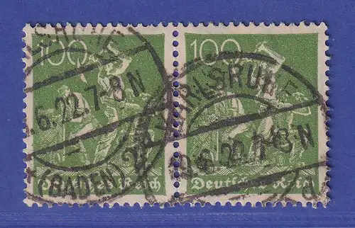 Deutsches Reich 1922 Arbeiter 100 Pf  Mi.-Nr. 187 c  waag. Paar  O geprüft INFLA