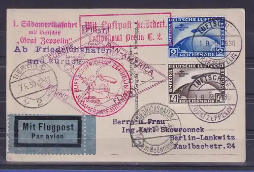 Dt. Reich 1930 Südamerikafahrt  Mi.-Nr. 438-439  O auf Zeppelin-Ansichtskarte