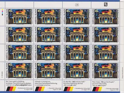 Marshall-Islands 1990 Deutsche Einheit Brandenburger Tor Mi.-Nr. 320 Bogen **