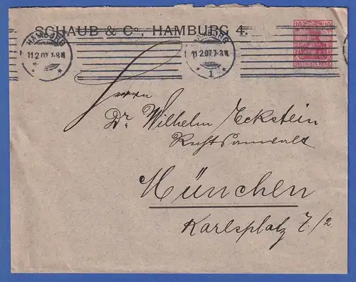 Hamburg, Fa. Schaub & Co. Privatumschlag 10PfgGermania # PU 27B 43/02 n. München