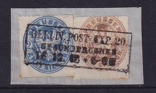 Preußen 1863  Adler im Oval  Mi.-Nr. 17 und 18 O auf Briefstück