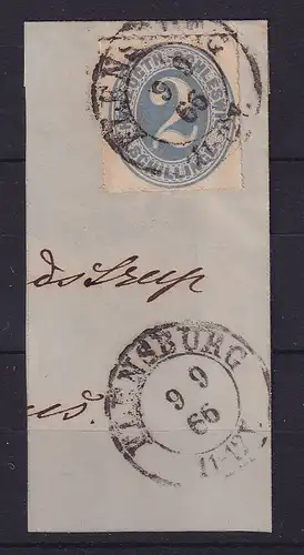 Schleswig 2 Schillinge 1866  Mi.-Nr. 16  O FLENSBURG auf Briefstück
