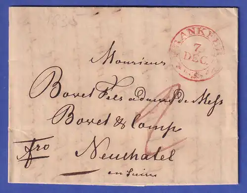 Frankfurt Vorphila-Brief mit rotem Zweikreisstempel FRANKFURT 1835