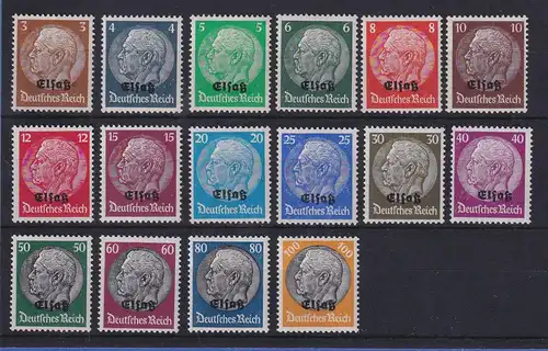 Deutsche Besetzung 2. WK, Elsaß Hindenburg kpl. Satz Mi.-Nr. 1-16 einwandfrei **
