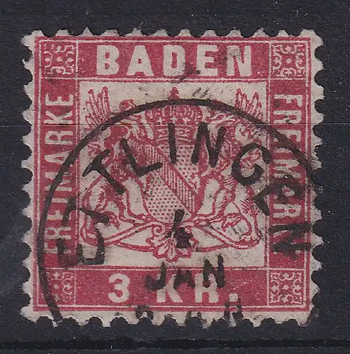 Baden 3 Kreuzer rosarot  Mi.-Nr. 24  O ETTLINGEN