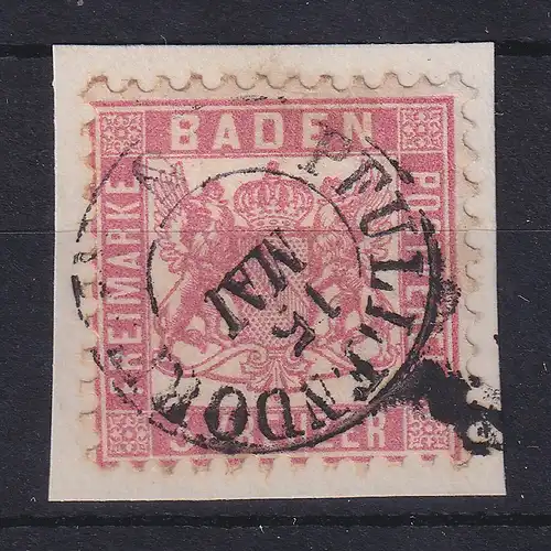Baden 3 Kreuzer rot Mi.-Nr. 18  O PFULLENDORF auf Briefstück