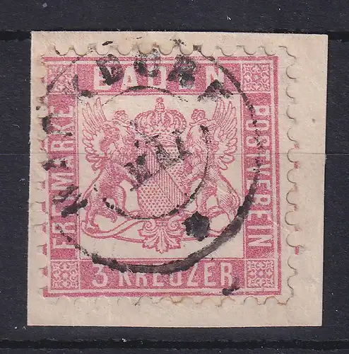 Baden 3 Kreuzer rot Mi.-Nr. 18  O MARKDORF auf Briefstück