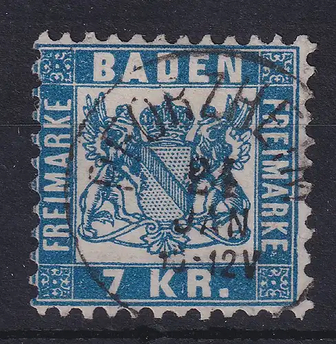 Baden 7 Kreuzer blau Mi.-Nr. 25a in tiefer Farbe (selten) schön O PFORZHEIM