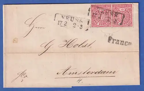 Norddeutscher Bund Mi.-Nr. 4 Paar auf Brief v. NEUSS nach Amsterdam