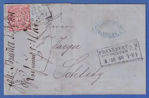 Norddeutscher Bund Mi.-Nr. 9 auf Brief v. FRANKFURT nach Schlitz
