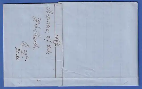 Norddeutscher Bund 1 Gr. Mi-Nr. 16 (2x) auf Brief von BREMEN in die Schweiz 1869