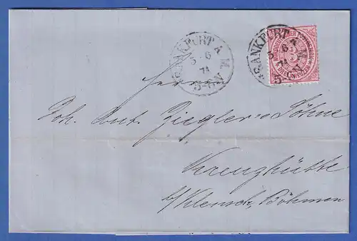 Norddeutscher Bund 3 Kr. Mi-Nr. 21 auf Brief von FRANKFURT nach Böhmen