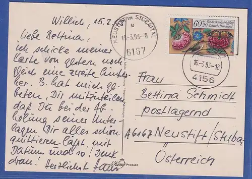 Bund Wohlfahrt 1985 Mi.-Nr. 1260 EF auf Postkarte v. WILLICH nach Österreich