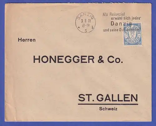 Danzig 1932 Mi.-Nr. 215 b als EF auf Auslandsbrief nach St. Gallen (CH)