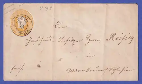 Danzig Alte Preußen-Ganzsache 3 Sgr gelaufen nach Warmbrunn (Schlesien)