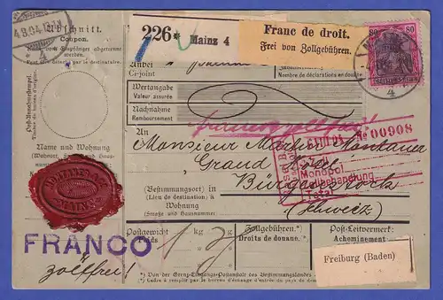 Dt. Reich 1904 Mi.-Nr. 77 als EF auf Paketkarte Mainz nach Bürgenstock (CH)