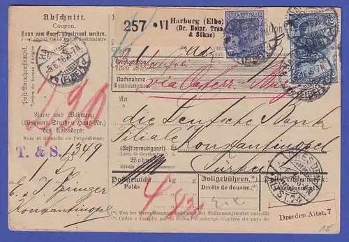 Deutsches Reich 1916 Mi.-Nr. 95 A II auf Paketkarte Harburg nach Konstantinopel