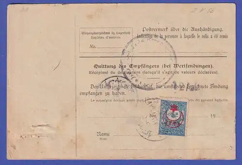 Deutsches Reich 1916 Mi.-Nr. 95 A II auf Paketkarte Harburg nach Konstantinopel