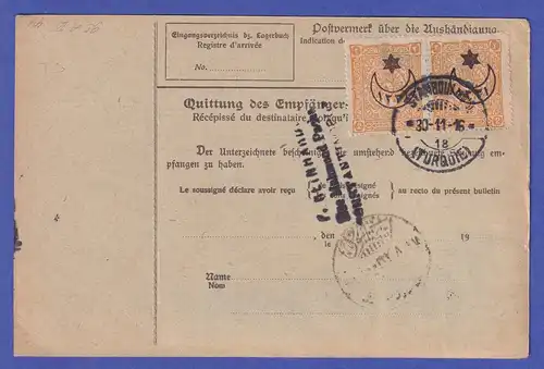 Deutsches Reich 1916 Mi.-Nr. 95 A II auf Paketkarte Eisfeld nach Konstantinopel