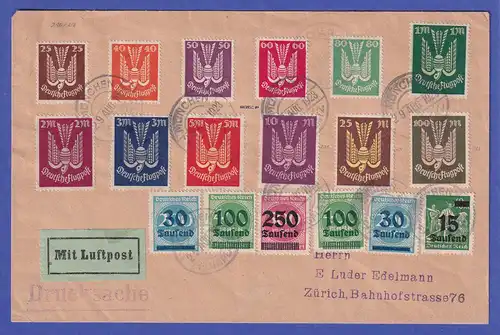 Deutsches Reich 1923 Mi.-Nr. 210-218 auf Luftpostbrief München nach Zürich