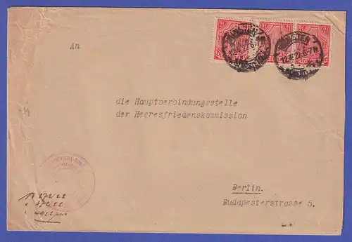 Dt. Reich 1922 Dienstmarke 1 Mark Mi.-Nr. 22 auf Brief von Münster nach Berlin