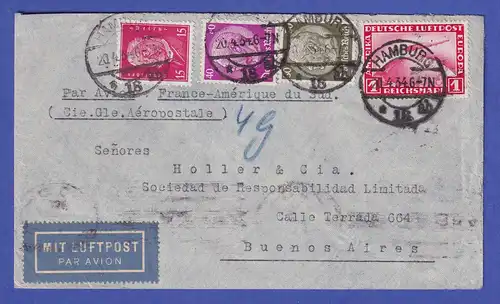 Dt. Reich 1934 Mi.-Nr. 455 u.a. auf Luftpost-Brief Hamburg nach Buenos Aires