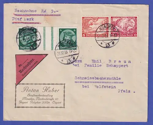 Dt. Reich 1933 Zusammendrucke Mi.-Nr. WZ 9 und W 57 auf Nachnahme-Brief  München