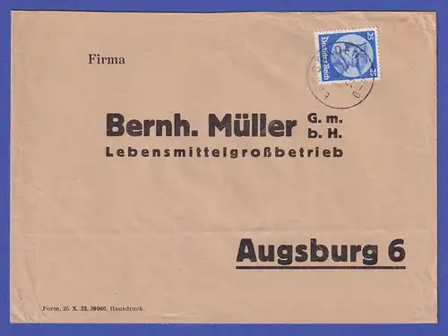 Deutsches Reich 1933 Mi.-Nr. 481 als EF auf Brief Ernsgaden nach Augsburg