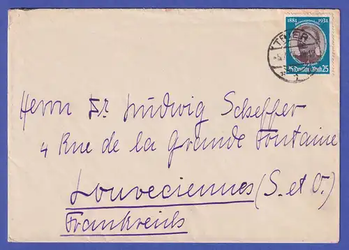 Deutsches Reich 1934 Mi.-Nr. 543 als EF auf Brief Trier nach Louveciennes