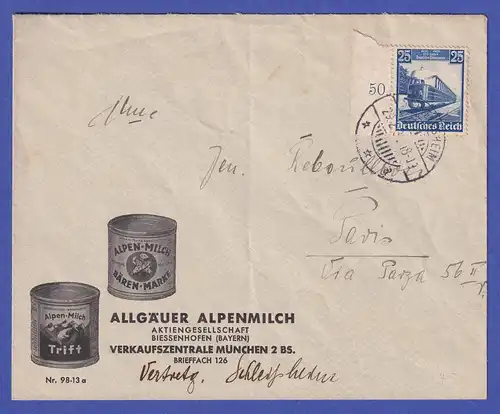 Deutsches Reich 1935 Mi.-Nr. 582 als EF auf Brief Schleißheim nach Paris