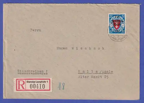 Deutsches Reich 1939 Mi-Nr. 727 als EF auf R-Brief Danzig-Langfuhr nach Halle/S.