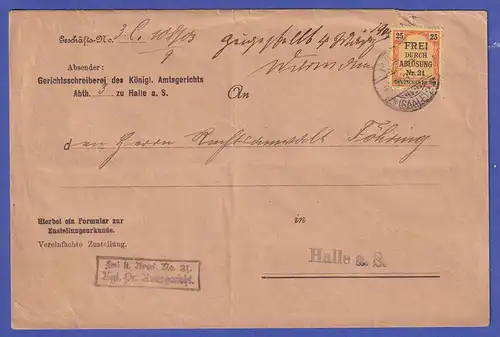 Deutsches Reich 1903 Dienstmarke Mi.-Nr. 6 auf Zustellungsurkunde Halle/Saale