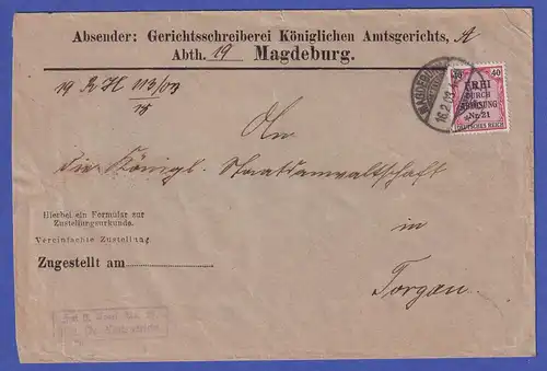 Dt. Reich 1903 Dienstmarke Mi-Nr. 7 auf Zustellungsurkunde Magdeburg nach Torgau