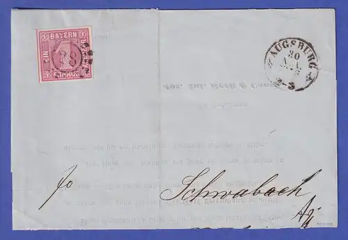 Bayern 1858 Mi.-Nr. 3 mit OMR 28 Augsburg auf Brief nach Schwabach