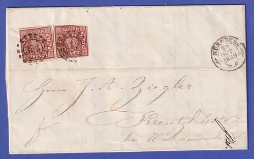 Bayern 1859 Mi.-Nr. 4 II (2, eine defekt) auf Brief von Nürnberg n. Kreuzhütte