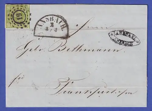 Bayern 1857 9Kr. Mi.-Nr. 5d II  auf Brief von Ansbach nach Frankfurt a. Main
