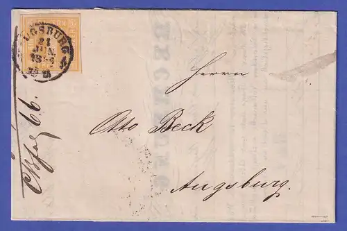 Bayern 1866 1Kr. Mi.-Nr. 8I  auf Orts-Brief Augsburg gepr. PFENNINGER