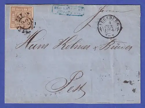 Bayern 1864  9Kr. ocker Mi.-Nr. 11 auf Brief von Augsburg nach Pest 