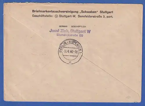 Stuttgart 11.3.46 R-Brief nach Berlin, 84Pfg frankiert, trotzdem Geb.-bez.-O 