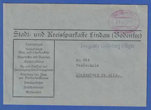 Gebühr bezahlt Ortsbrief aus Lindenberg/Allgäu 3.1.46 