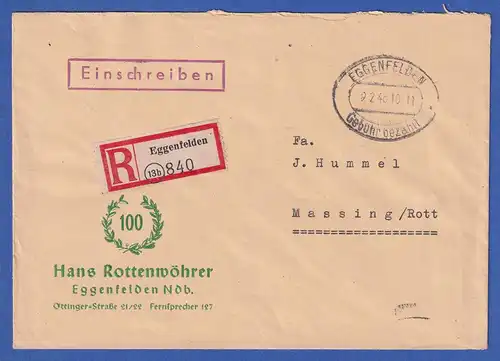 Gebühr bezahlt R-Brief aus EGGENFELDEN nach Massing/Rott 9.2.46 