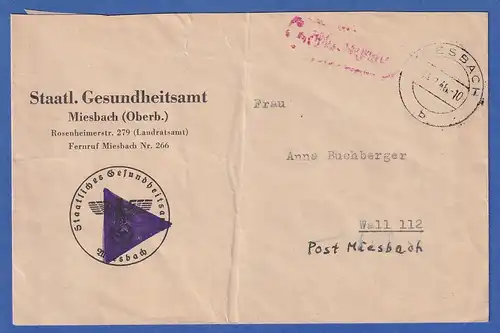 Gebühr bezahlt Ortsbrief aus Miesbach 14.2.46