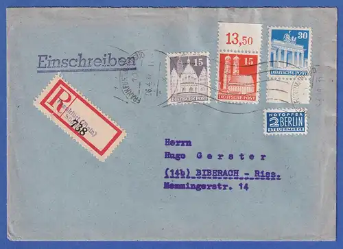 Bautenserie 1948 R-Brief aus Frankfurt mit u.a. 15Pfg Frauenkirche Oberrand