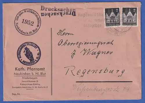 Bautenserie 1948 Drucksache aus Neukirchen mit MEF 73eg, 1952